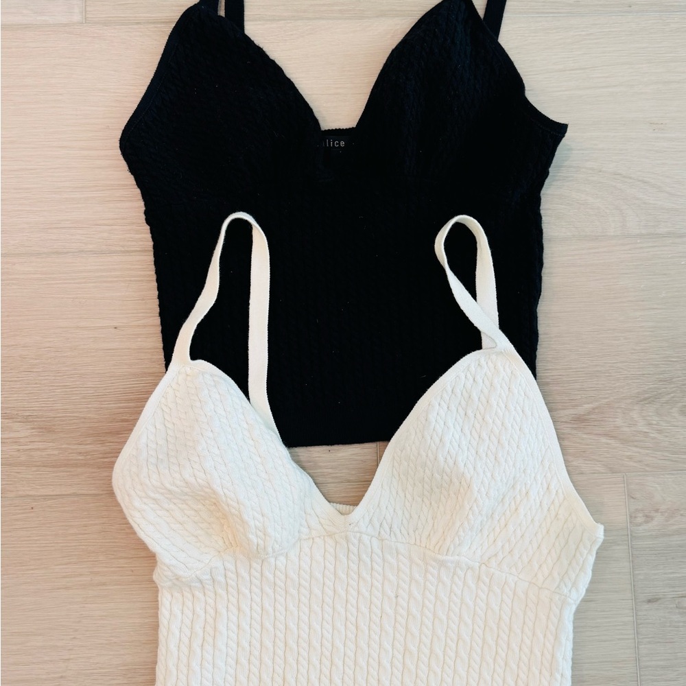 Alice + Olivia Black and White Textured Women's Tops